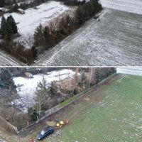 Vorher- Nachher: Freischnitt einer Grundst&uuml;cksseite am Feldrand